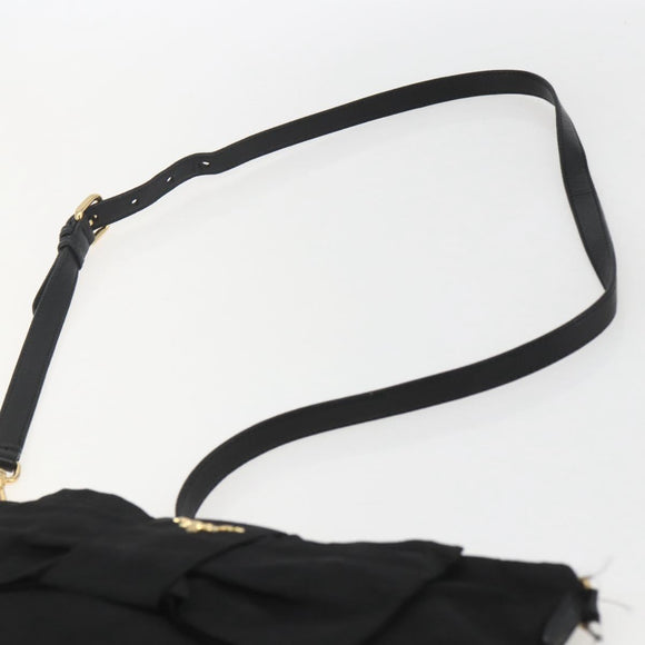 PRADA Shoulder Bag Nylon Black Gold Auth 157828
