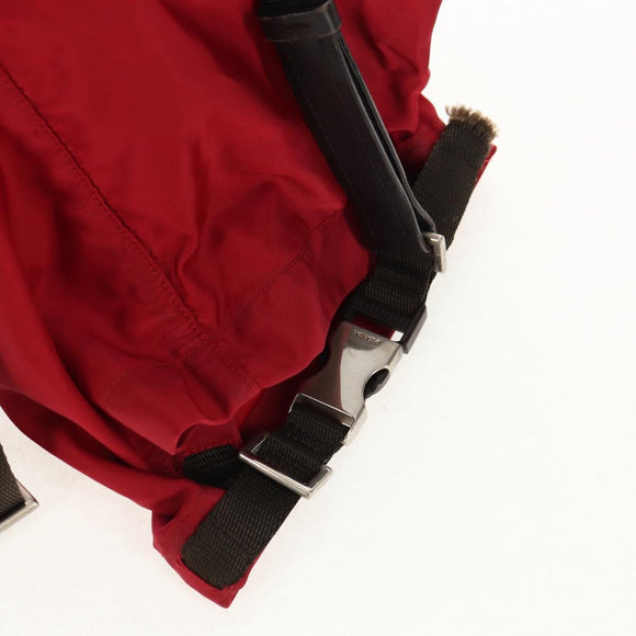 PRADA Shoulder Bag Nylon Red Silver Auth 157829