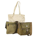 PRADA Hand Bag Nylon 3 Set Green Beige Auth 157831-1