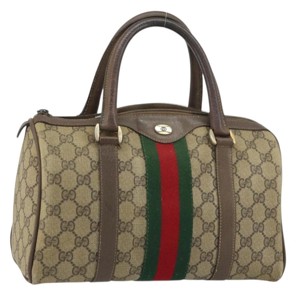 GUCCI GG Supreme Web Sherry Line Bag PVC Beige Gold 116 02 006 Auth 157857