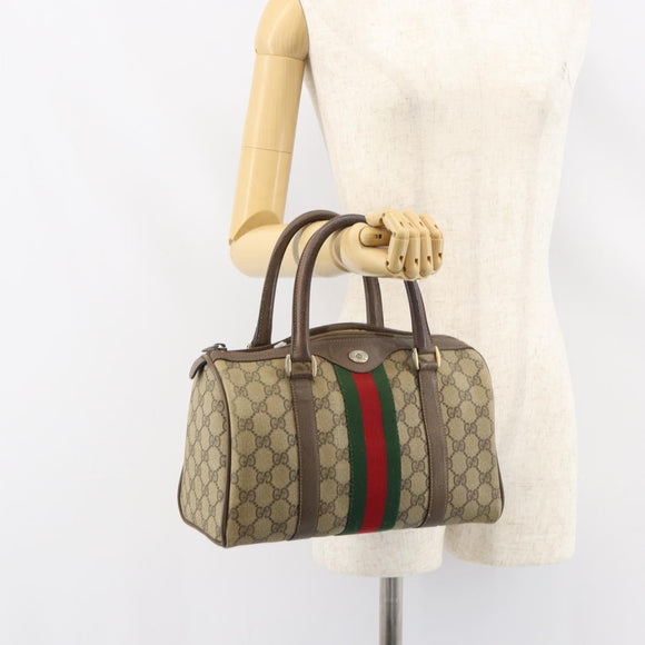 GUCCI GG Supreme Web Sherry Line Bag PVC Beige Gold 116 02 006 Auth 157857