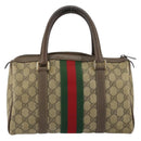 GUCCI GG Supreme Web Sherry Line Bag PVC Beige Gold 116 02 006 Auth 157857-2