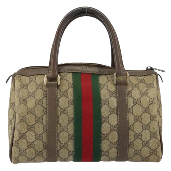 GUCCI GG Supreme Web Sherry Line Bag PVC Beige Gold 116 02 006 Auth 157857