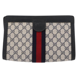 GUCCI GG Supreme Sherry Line Clutch Bag PVC Navy Gold Red 89 01 002 Auth 157859 - 0
