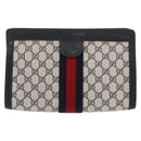 GUCCI GG Supreme Sherry Line Clutch Bag PVC Navy Gold Red 89 01 002 Auth 157859-3
