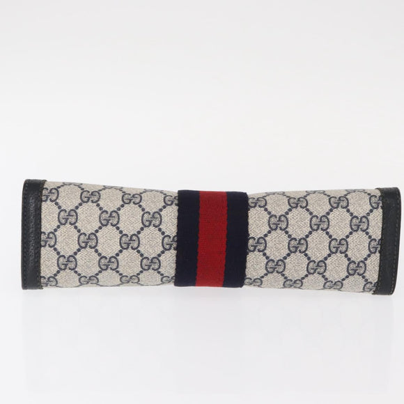 GUCCI GG Supreme Sherry Line Clutch Bag PVC Navy Gold Red 89 01 002 Auth 157859