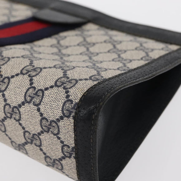 GUCCI GG Supreme Sherry Line Clutch Bag PVC Navy Gold Red 89 01 002 Auth 157859