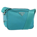 PRADA Shoulder Bag Nylon Turquoise Blue Silver Auth 157870-1