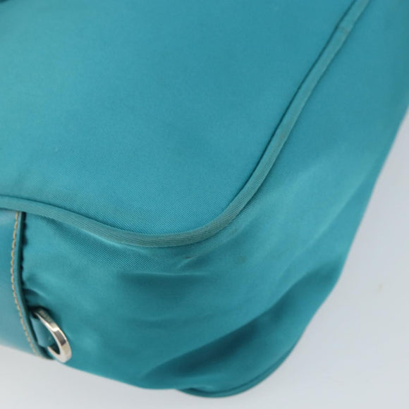 PRADA Shoulder Bag Nylon Turquoise Blue Silver Auth 157870