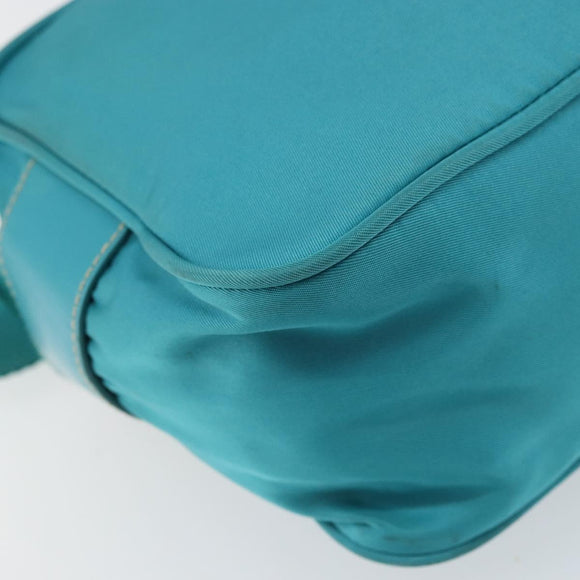 PRADA Shoulder Bag Nylon Turquoise Blue Silver Auth 157870