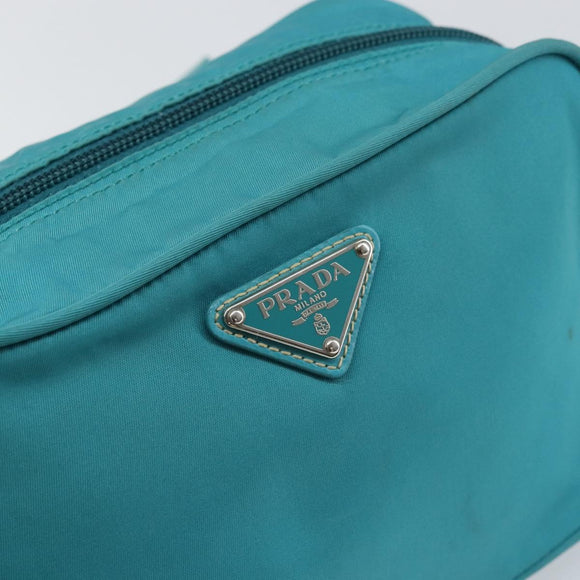 PRADA Shoulder Bag Nylon Turquoise Blue Silver Auth 157870