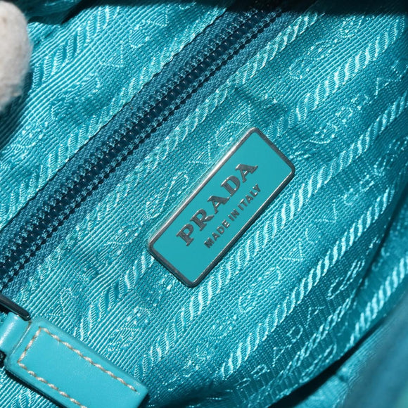 PRADA Shoulder Bag Nylon Turquoise Blue Silver Auth 157870