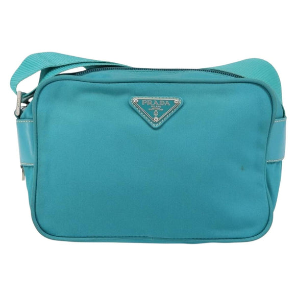 PRADA Shoulder Bag Nylon Turquoise Blue Silver Auth 157870