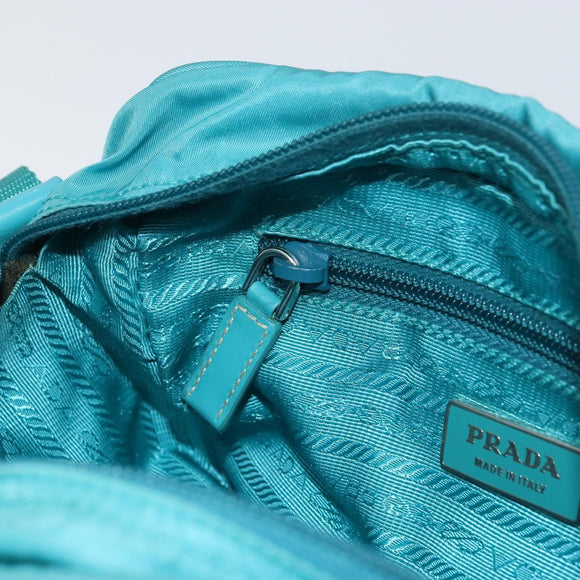 PRADA Shoulder Bag Nylon Turquoise Blue Silver Auth 157870