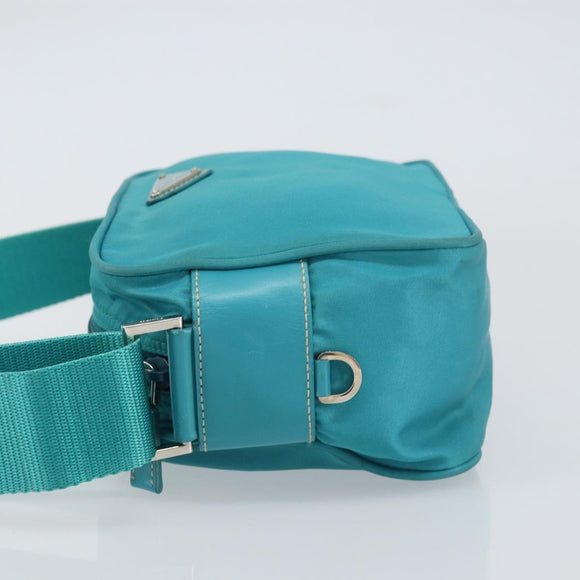 PRADA Shoulder Bag Nylon Turquoise Blue Silver Auth 157870