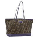 FENDI Zucca Canvas Tote Bag Black Brown Purple Auth 157871-1