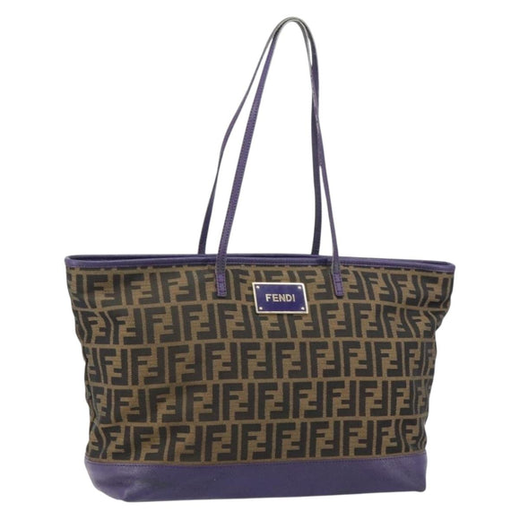 FENDI Zucca Canvas Tote Bag Black Brown Purple Auth 157871