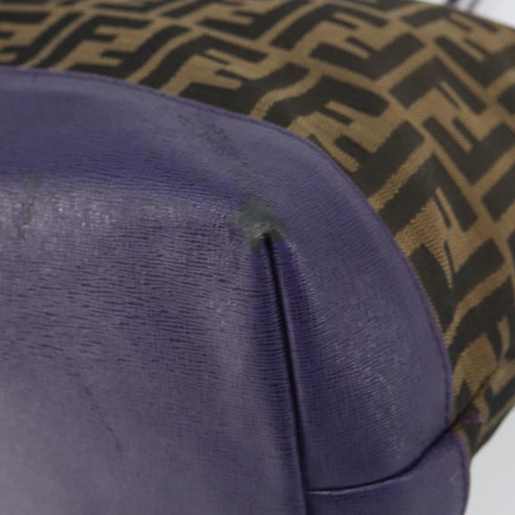 FENDI Zucca Canvas Tote Bag Black Brown Purple Auth 157871
