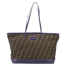 FENDI Zucca Canvas Tote Bag Black Brown Purple Auth 157871-13