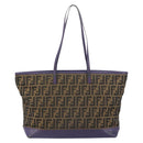 FENDI Zucca Canvas Tote Bag Black Brown Purple Auth 157871-2