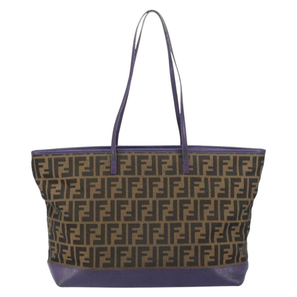 FENDI Zucca Canvas Tote Bag Black Brown Purple Auth 157871