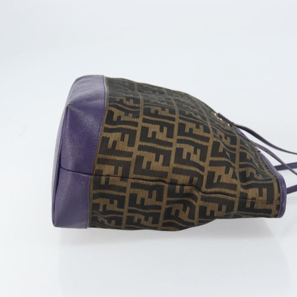 FENDI Zucca Canvas Tote Bag Black Brown Purple Auth 157871