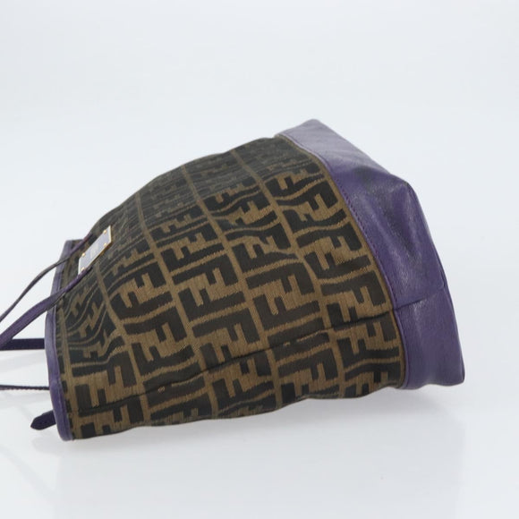 FENDI Zucca Canvas Tote Bag Black Brown Purple Auth 157871