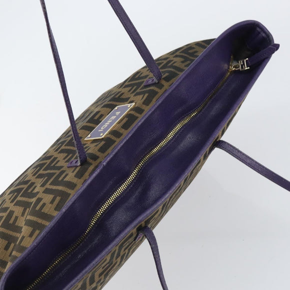 FENDI Zucca Canvas Tote Bag Black Brown Purple Auth 157871