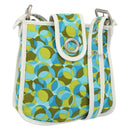 CELINE Circle Shoulder Bag Canvas Leather Blue Light green Auth 157872-1