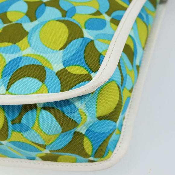 CELINE Circle Shoulder Bag Canvas Leather Blue Light green Auth 157872