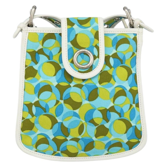 CELINE Circle Shoulder Bag Canvas Leather Blue Light green Auth 157872