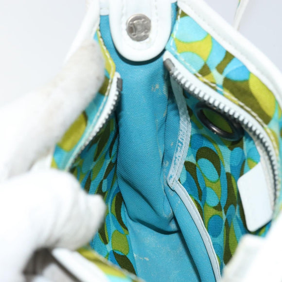 CELINE Circle Shoulder Bag Canvas Leather Blue Light green Auth 157872