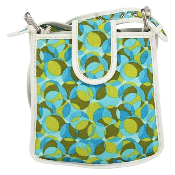 CELINE Circle Shoulder Bag Canvas Leather Blue Light green Auth 157872