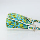 CELINE Circle Shoulder Bag Canvas Leather Blue Light green Auth 157872-3