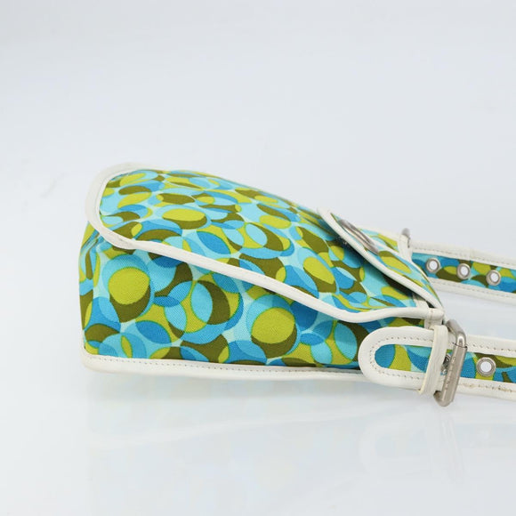 CELINE Circle Shoulder Bag Canvas Leather Blue Light green Auth 157872