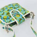 CELINE Circle Shoulder Bag Canvas Leather Blue Light green Auth 157872-6