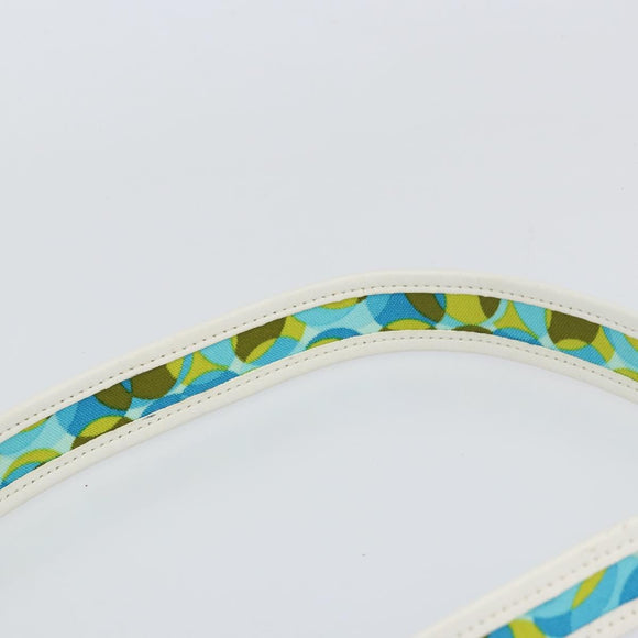 CELINE Circle Shoulder Bag Canvas Leather Blue Light green Auth 157872