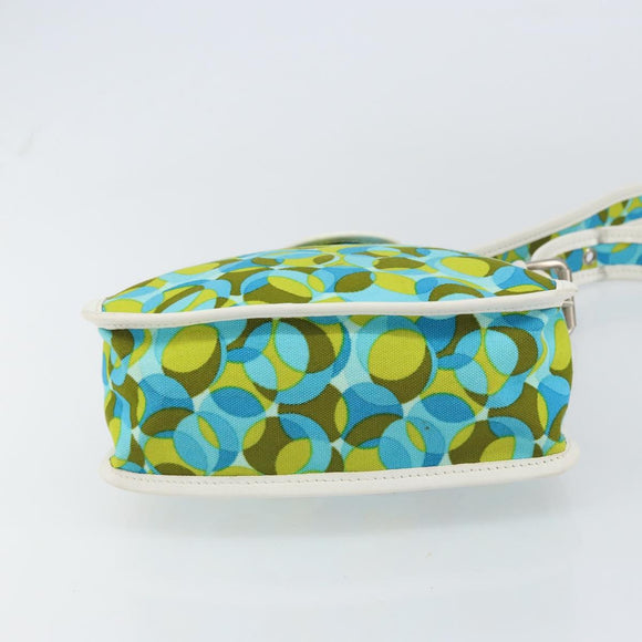 CELINE Circle Shoulder Bag Canvas Leather Blue Light green Auth 157872