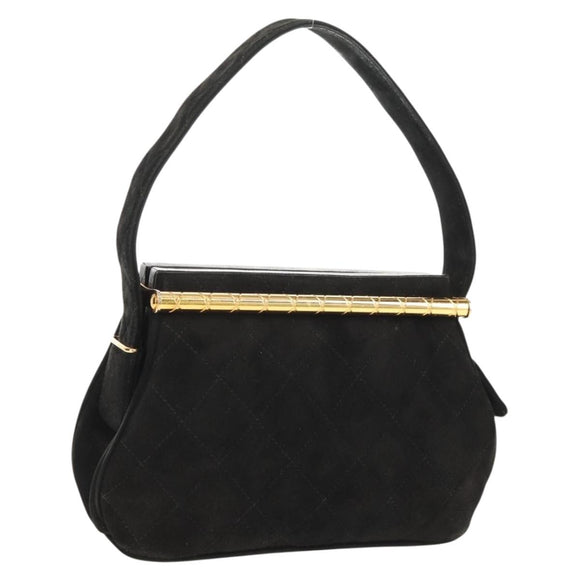 CHANEL Matelasse Hand Bag Suede Black Gold CC Auth 157875V