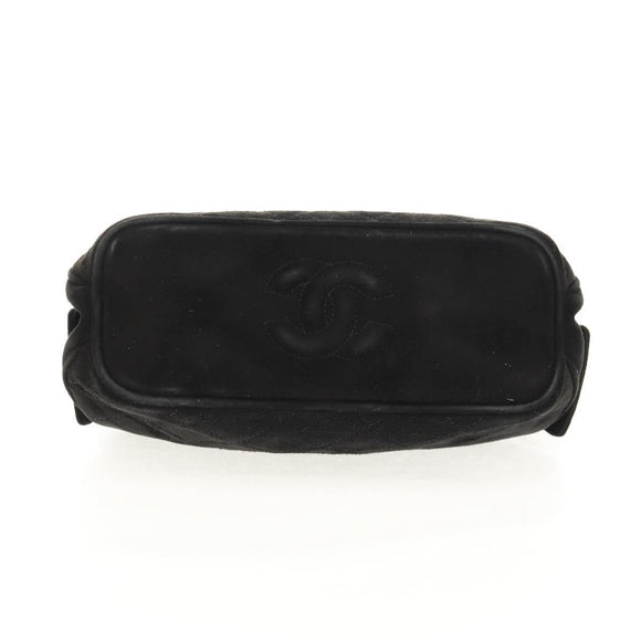CHANEL Matelasse Hand Bag Suede Black Gold CC Auth 157875V