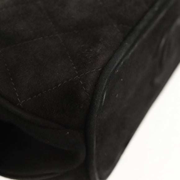 CHANEL Matelasse Hand Bag Suede Black Gold CC Auth 157875V