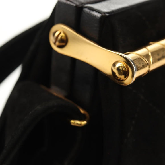 CHANEL Matelasse Hand Bag Suede Black Gold CC Auth 157875V