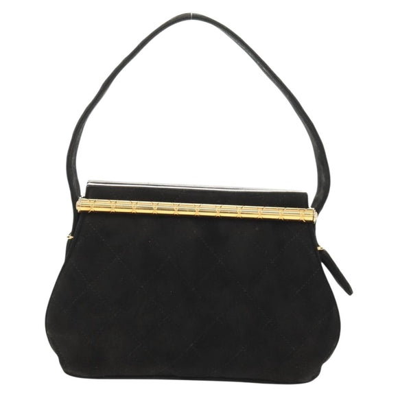 CHANEL Matelasse Hand Bag Suede Black Gold CC Auth 157875V