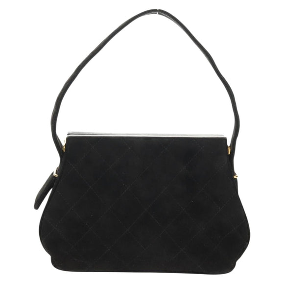 CHANEL Matelasse Hand Bag Suede Black Gold CC Auth 157875V