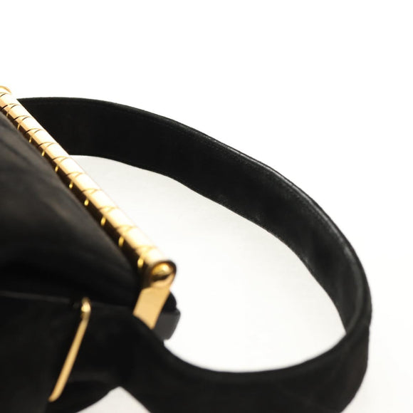 CHANEL Matelasse Hand Bag Suede Black Gold CC Auth 157875V