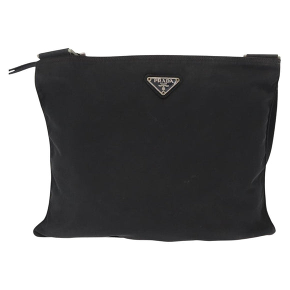 PRADA Shoulder Bag Nylon Black Silver Auth 157878
