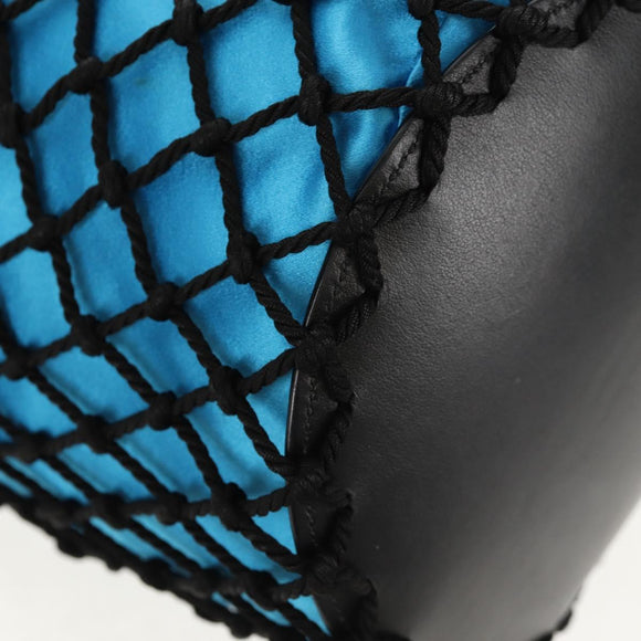 PRADA Hand Bag Satin Blue Gold Auth 157879V