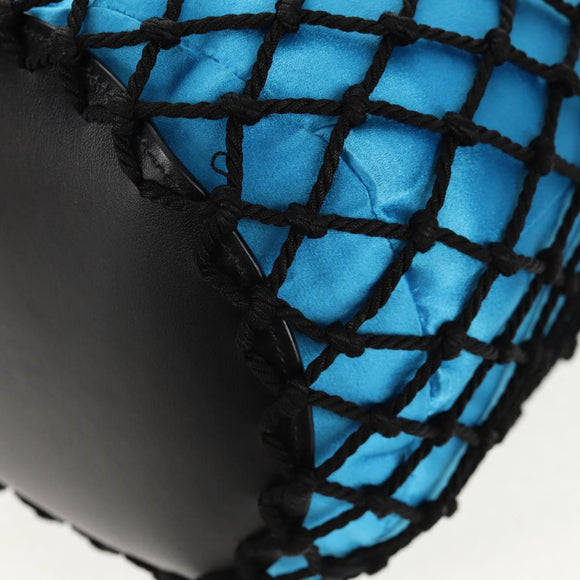 PRADA Hand Bag Satin Blue Gold Auth 157879V