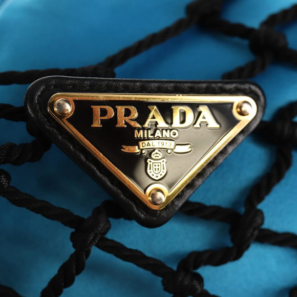 PRADA Hand Bag Satin Blue Gold Auth 157879V