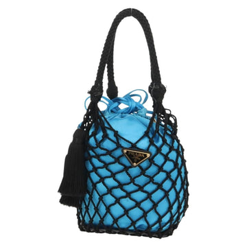 PRADA Hand Bag Satin Blue Gold Auth 157879V - 0